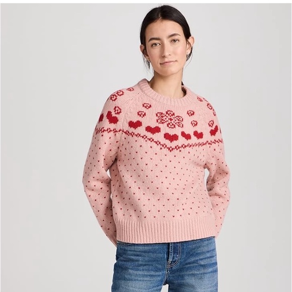 THE GREAT. Sweaters - NWT The Great Sweetheart Pullover sweater. Size 1. Pink with red hearts.